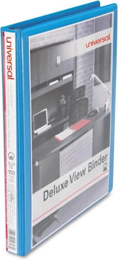 Picture of Universal 20703 Deluxe Round Ring View Binder, 1/2-Inch Cap, 8.5 x 11, Light Blue