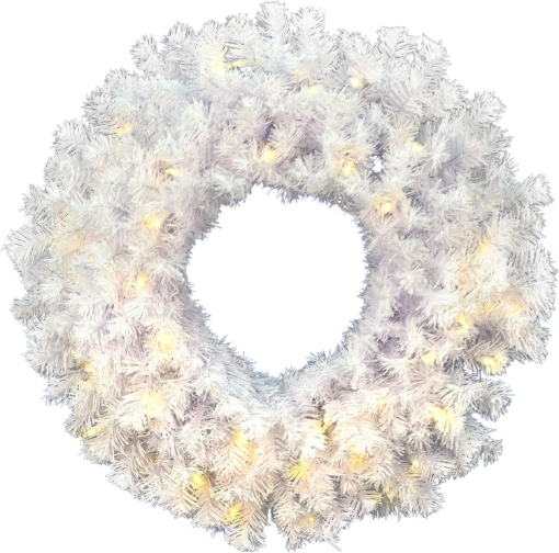 Picture of Vickerman 24" Crystal White Spruce Artificial Christmas Wreath, Warm White LED Mini Lights - Faux Spruce Christmas Wreath - Seasonal Indoor Home Decor