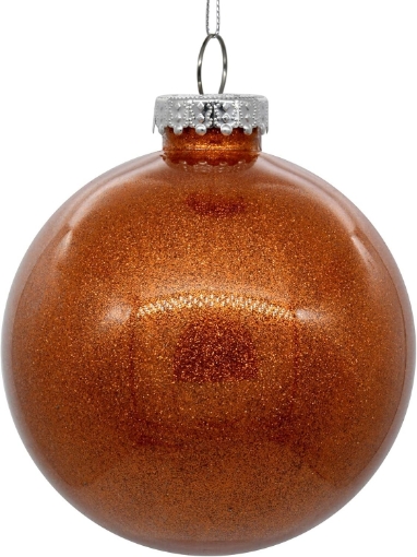 Picture of Vickerman 3" Clear Ball Christmas Ornament with Orange Glitter Interior.