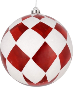 Picture of Vickerman 4" Red Ball with White Diamond Glitter Christmas Ornament, 4 per Bag