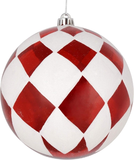 Picture of Vickerman 4" Red Ball with White Diamond Glitter Christmas Ornament, 4 per Bag
