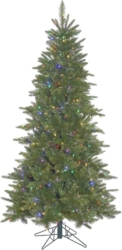 Picture of Vickerman 4.5' Durango Spruce Slim Artificial Christmas Tree, Multi-Colored Dura-Lit®LED Lights - Faux Slim Christmas Tree - Seasonal Indoor Home Decor