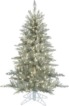 Picture of Vickerman 4.5' Silver Tinsel Fir Artificial Christmas Tree - Warm White Dura-lit LED Lights - Faux Silver Christmas Tree - Seasonal Indoor Home Decor - Reliable and Durable