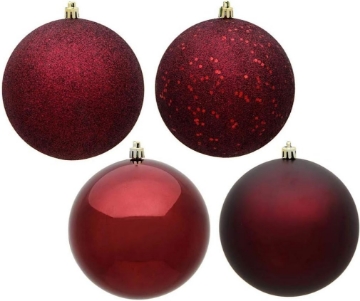 Picture of Vickerman 485040-6 Burgundy 4 Assorted Finishes Ball Christmas Tree Ornament (Set of 4) (N591565BX)