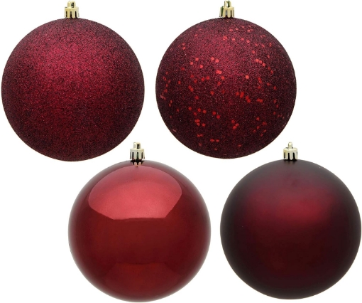 Picture of Vickerman 6" Burgundy 4-Finish Ball Ornament Set.Includes 4 Ornaments per Box.