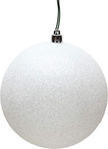 Picture of Vickerman 6" White Glitter Ball Ornament - Includes 4 Ornaments per Pack - Shatterproof Ornament - Festive White Christmas Ornaments - Unique Christmas Decor - Sparkly Holiday Decor