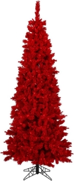 Picture of Vickerman 6.5' Flocked Red Slim Fir Artificial Christmas Tree, Unlit - Snow Covered Faux Tree - Seasonal Indoor Home Decor