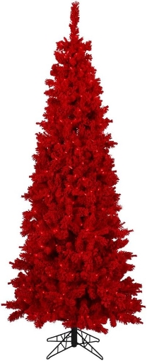 Picture of Vickerman 6.5' Flocked Red Slim Fir Artificial Christmas Tree, Unlit - Snow Covered Faux Tree - Seasonal Indoor Home Decor
