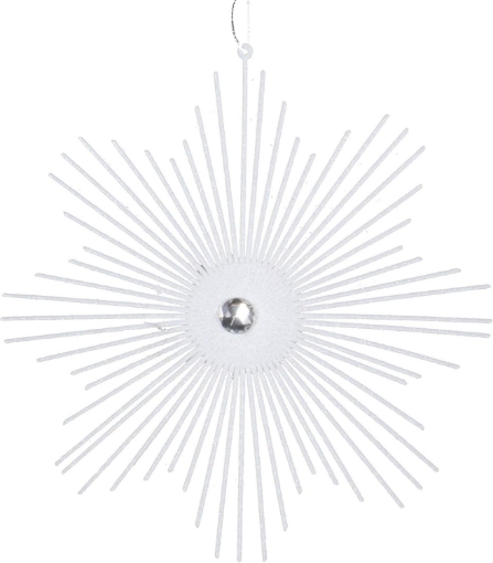 Picture of Vickerman 6.5" White Snowflake Burst Glitter Christmas Ornament, 6 per Bag