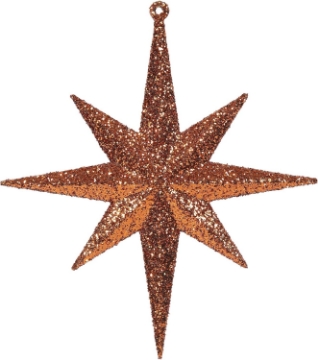 Picture of Vickerman 8" Burnished Orange Iridescent Glitter Bethlehem Star Christmas Ornament, 4 per Box