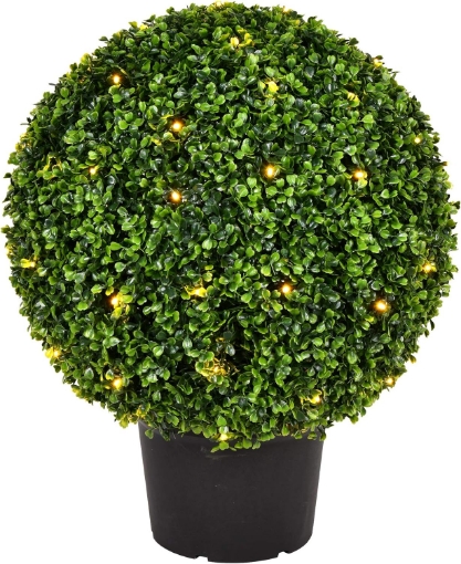 Picture of Vickerman Everyday 20 Inch Artificial Pre-Lit Boxwood Topiary Ball - UV Resistant Indoor Outdoor - Potted Natural Green - Home Patio Tabletop Faux Bush Decoration
