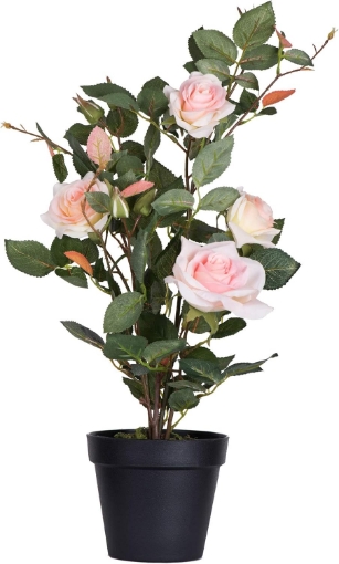 Picture of Vickerman Everyday 21" Indoor Artificial Pink Rose Plant - Lifelike Home Or Office Decor - Faux Potted Bush - Maintenance Free - Pink Rose Bush - Faux Plant - Realistic