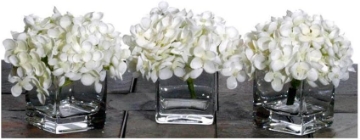 Picture of Vickerman Set of 3 White Hydrangea Artificial Floral Arrangements in Clear Vases