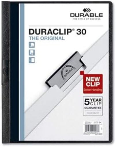 Picture of Vinyl DuraClip Report Cover w/Clip, Letter, Holds 30 Pages, Clear/Black, 25/Box