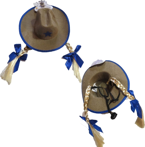 Picture of Walmart Pet Cowgirl Cowboy Hat with Blonde Braids Costume Accessory M/L