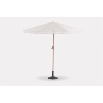 Picture of Living Accents UM90WGFYQ-01F LIVING ACCENTS Patio Umbrella, 9 ft White Polyester Canopy, Steel Pole, Tiltable, Beige Frame (EA)