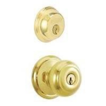 Picture of Ingersoll Rand FB50VGEO505605 Schlage Georgian Bright Brass Steel Knob and Single Cylinder Deadbolt ANSI Grade 2 1-3/4 in. (EA)