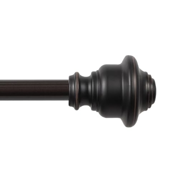 Picture of Kenney Manufacturing Company KN75243NP Kenney KN75243 Fast Fit Easy Install Finn Knob End Decorative Window Curtain Rod, 66-120" Adjustable Length, Weathered Brown Finish, 5/8" Diameter Steel Tube (PK-2-EA)