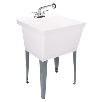 Picture of TEHILA 500355 Tehila Standard Freestanding White Utility Sink with Chrome Finish Pull-Out Faucet (EA)
