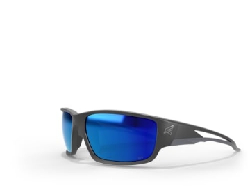Picture of WOLF PEAK INTERNATIONAL,  INC TSKAP218 EDGE Kazbek Polarized Wrap-Around Safety Glasses, Anti-Scratch, Non-Slip, UV 400, Military Grade, ANSI/ISEA & MCEPS Compliant, 5.04" Wide (Black Frame/Aqua Precision Blue Mirror Lens) (EA)