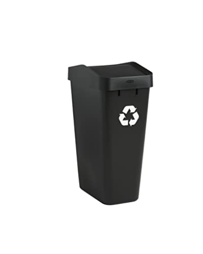 Picture of RUBBERMAID COMMERCIAL 2170114 Rubbermaid Swing Top Recycling Container, Easy Access Disposal and Slim Modern Recycle Bin with Lid, 12.2 Gallon Capacity, Black, for Home/Kitchen/Hotel/Lobby/Office/Garage (PK-6-EA)