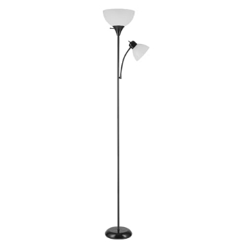 Picture of GLOBE ELECTRIC 67135 GLOBE Electric 67135 72" Torchiere Floor Lamp and Adjustable Reading Light, Matte Black, Frosted Shade, Dual Rotary Switch, 3-Step Dimming, Modern Lighting for Living Room or Office (PK-2-EA)