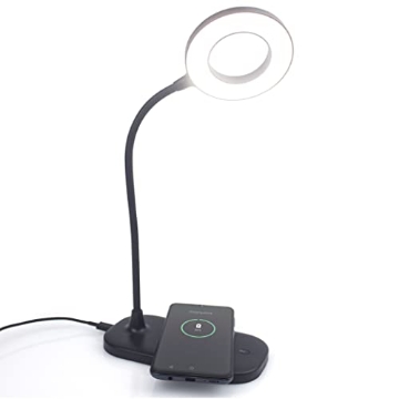 Picture of NEWHOUSE NHDK-ZL-BK Newhouse Lighting Zlata Painted Black Plastic Tap or Touch Switch Dimmable and Adjustable Color Temperature Office Desk Lamp with 21 LEDs and USB Port, Wireless Charging (EA)