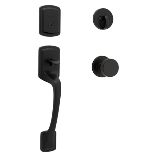 Picture of Kwikset 98180-026 Kwikset Prague Front Door Lock Handle and Deadbolt Set, Entry Handleset Exterior with Interior Door Knob, Matte Black, Pick Resistant SmartKey Rekey Deadbolt Security, 98180-026 (EA)