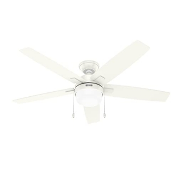 Picture of Hunter Fan Company 52487 Hunter 52 inch Indoor Ceiling Fan with LED Light - White Ceiling Fan with Pull Chain, for Bedroom or Living Room, Standard Mount, No Remote, 5 Blades, Includes Bulbs - Anisten 52487, Fresh White (EA)