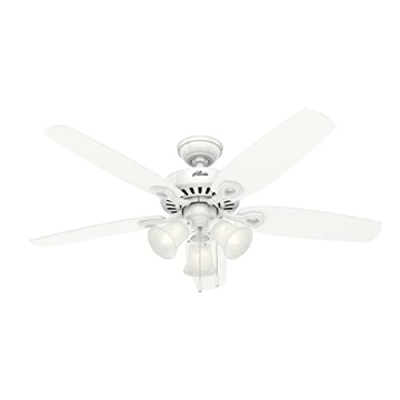 Picture of Hunter Fan Company 53236 Hunter 52 inch Indoor Ceiling Fan with LED Lights - White Ceiling Fan with Pull Chain, For Bedroom or Living Room, Standard Mount, No Remote, 5 Blades, Includes Bulbs - Builder Plus 53236, Snow White (EA)