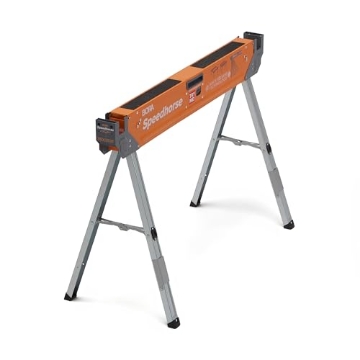 Picture of Bora PM-4500 BORA Portamate Speedhorse Sawhorse - 45-in W x 30-in H Single Piece Table Stand with Folding Legs, Metal Top for 2x4, Heavy Duty Pro Bench Saw Horse for Woodworking, Carpenters, Contractors, PM-4500,Orange (EA)
