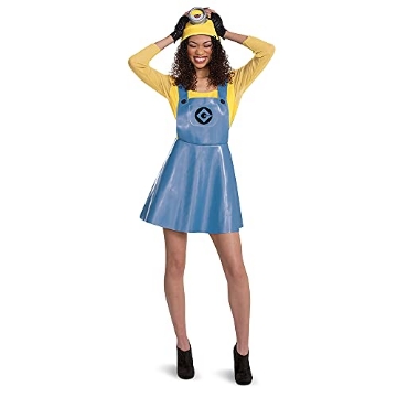 Picture of Disguise DG119119E Disguise Minion Costume for Women, Official Minions Stuart Outfit with Skirt Goggles and Hat, Adult Size Large (12-14) (EA)