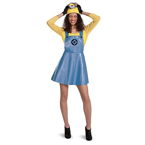 Picture of Disguise DG119119N Disguise Minion Costume for Women, Official Minions Stuart Outfit with Skirt Goggles and Hat, Adult Size Small (4-6) (EA)