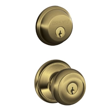 Picture of Ingersoll Rand FB50NVGEO609 Schlage FB50 V GEO 609 Single Cylinder Deadbolt and Keyed Entry Georgian Knob, Antique Brass (EA)