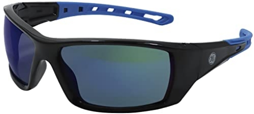 Picture of General Tools Mfg Co In GE104BAF General Electric GE Safety Glasses, ANSI Z87.1, 04 Series, Anti-scratch Lens, 99.9% UV Protection, EN 166, 12 Pack (Black/Blue, Blue Mirror Anti-fog) (EA)