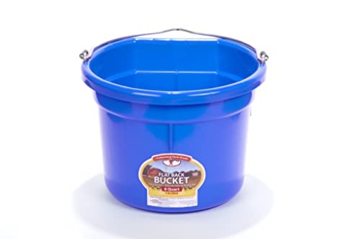 Picture of LITTLE GIANT LADDER SYSTEMS LLC P8FBBLUE6 Little Giant® Flat Back Plastic Animal Feed Bucket | Animal Feed Bucket with Metal Handle | Horse Stall Feeding and Watering Supplies (Blue, 8 Quart) (EA)