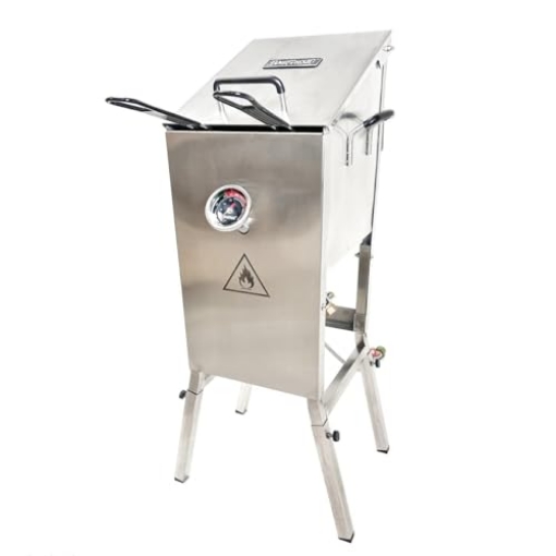 Picture of Bayou Classic 700-701 Bayou Classic 700-701 4-gal Stainless Bayou Fryer Includes 2 Stainless Mesh Baskets Fry Thermometer Drain Valve High Pressure Regulator w/ 48-in Stainless Braided LPG Hose (EA)