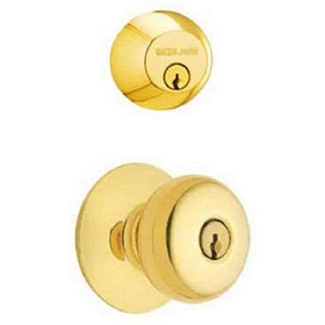 Picture of Ingersoll Rand FB52NVPLY505605 Schlage FB52N V PLY 505 B62 Double Cylinder Deadbolt and F51 Entry Plymouth Knob Keyed Alike, Finish, No Size, Brass/Bright Brass (EA)