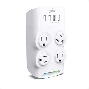 Picture of 360 Electrical 32615 360 Electrical Revolve Wall Tap Power Surge Protector with 4 USB Ports, 4 24 W Rotating Outlets, Multi Plug Outlet Splitter, Adapter for Electric Wall Outlet, Swivel Outlets Fit 4 Large Plugs (EA)
