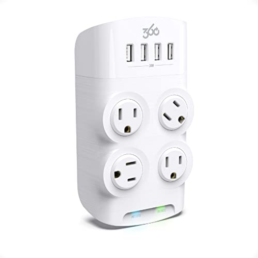 Picture of 360 Electrical 32615 360 Electrical Revolve Wall Tap Power Surge Protector with 4 USB Ports, 4 24 W Rotating Outlets, Multi Plug Outlet Splitter, Adapter for Electric Wall Outlet, Swivel Outlets Fit 4 Large Plugs (EA)