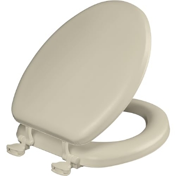 Picture of MAYFAIR BY BEMIS 115EC 006 Mayfair Padded Toilet Seat, Cushioned Soft Vinyl over Wood Core Seat, Secure Hinges, Easy Clean, Elongated, Bone (EA)