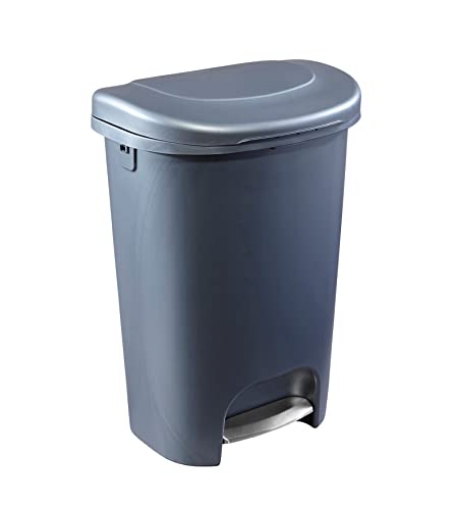 Picture of RUBBERMAID COMMERCIAL 2104625 Rubbermaid Classic 13 Gallon Trash Can with Lid and Stainless-Steel Pedal, Gunmetal Blue Waste Bin for Kitchen, NEW Premium Step-On (PK-4-EA)