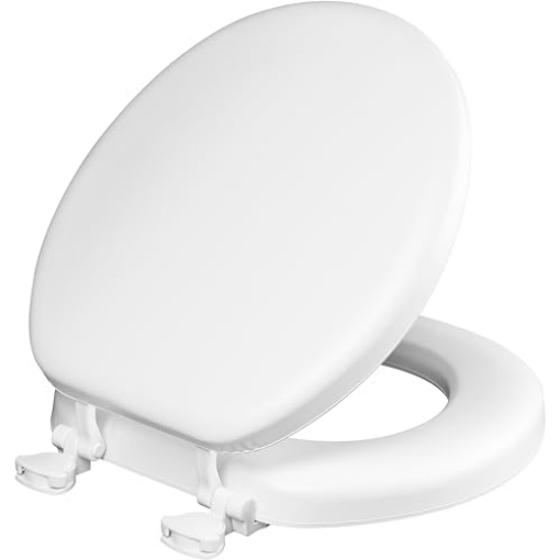 Picture of MAYFAIR BY BEMIS 15EC 000 Mayfair Padded Toilet Seat, Cushioned Soft Vinyl over Wood Core Seat, Secure Hinges, Easy Clean, Round, White (EA)