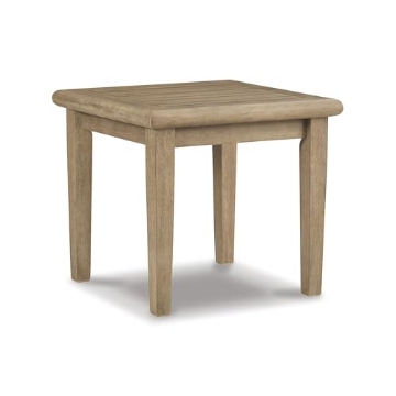 Picture of SIGNATURE DESIGN BY ASHLEY P805-702 END TA Signature Design by Ashley Gerianne Outdoor Square End Table with Slatting Styling and 5-Step Finishing Process, Eucalyptus Wood Frame, 22" High, Grayish Brown (EA)