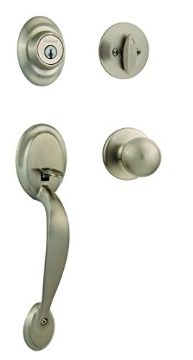 Picture of Kwikset 96870-090 Kwikset Dakota Front Door Lock Handle and Deadbolt Set, Entry Handleset Exterior with Interior Door Knob, Satin Nickel, Pick Resistant SmartKey Rekey Deadbolt Security (EA)