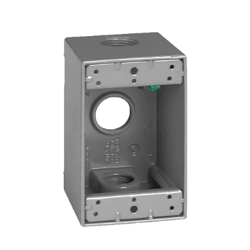 Picture of SIGMA ENGINEERED SOLUTIONS 14256 SIGMA ENGINEERED SOLUTIONS 14256 Metal Electrical Outlet Box, Weatherproof, Easy Mount Plug and Receptacle Protector, Gray, (3) 3/4-Inch Holes, 1 Gang Deep Box (EA)