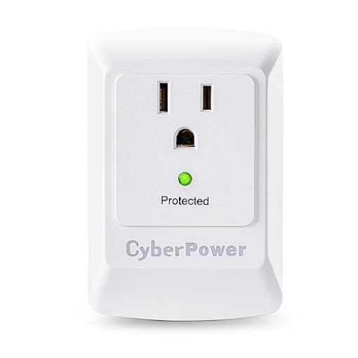 Picture of CYBERPOWER(R) B100WRC1 CyberPower CSB100W Essential Surge Protector, 900J/125V, 1 Outlet, Wall Tap, White, UL Listed (EA)
