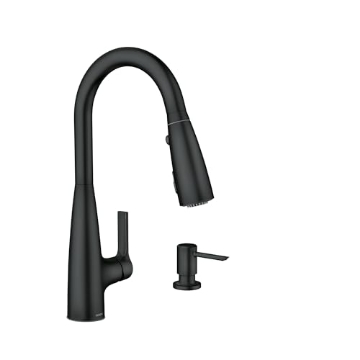 Picture of Moen 87627EIBL Moen 87627EIBL Haelyn Matte Black Single-Handle Pull-Down Kitchen Faucet with LED Light Colorcue Temperature Indicator and Soap Dispenser (EA)