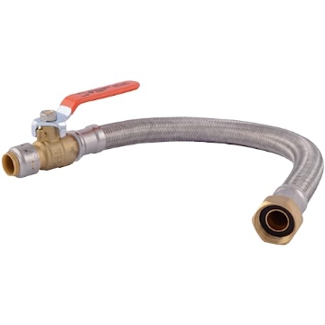 Picture of Shark Industries Ltd UR3068FX18BV SharkBite Max 1/2 Inch Ball Valve x 3/4 Inch FIP x 18 Inch Stainless Steel Braided Flexible Water Heater Connector, Brass Plumbing Fitting, PEX Pipe, Copper, CPVC, PE-RT, HDPE, UR3068FX18BV (EA)