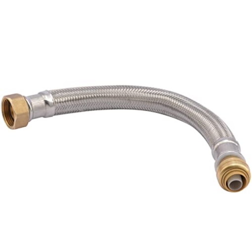Picture of Shark Industries Ltd UR3068FX12 SharkBite 1/2 Inch x 3/4 Inch FIP x 12 Inch Stainless Steel Braided Flexible Water Heater Connector, Push To Connect Brass Plumbing Fitting, PEX Pipe, Copper, CPVC, PE-RT, HDPE, U3068FLEX12LF (EA)